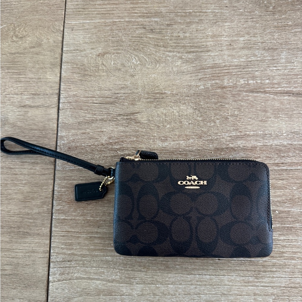 Coach Signature Zip Wristlet in Brown